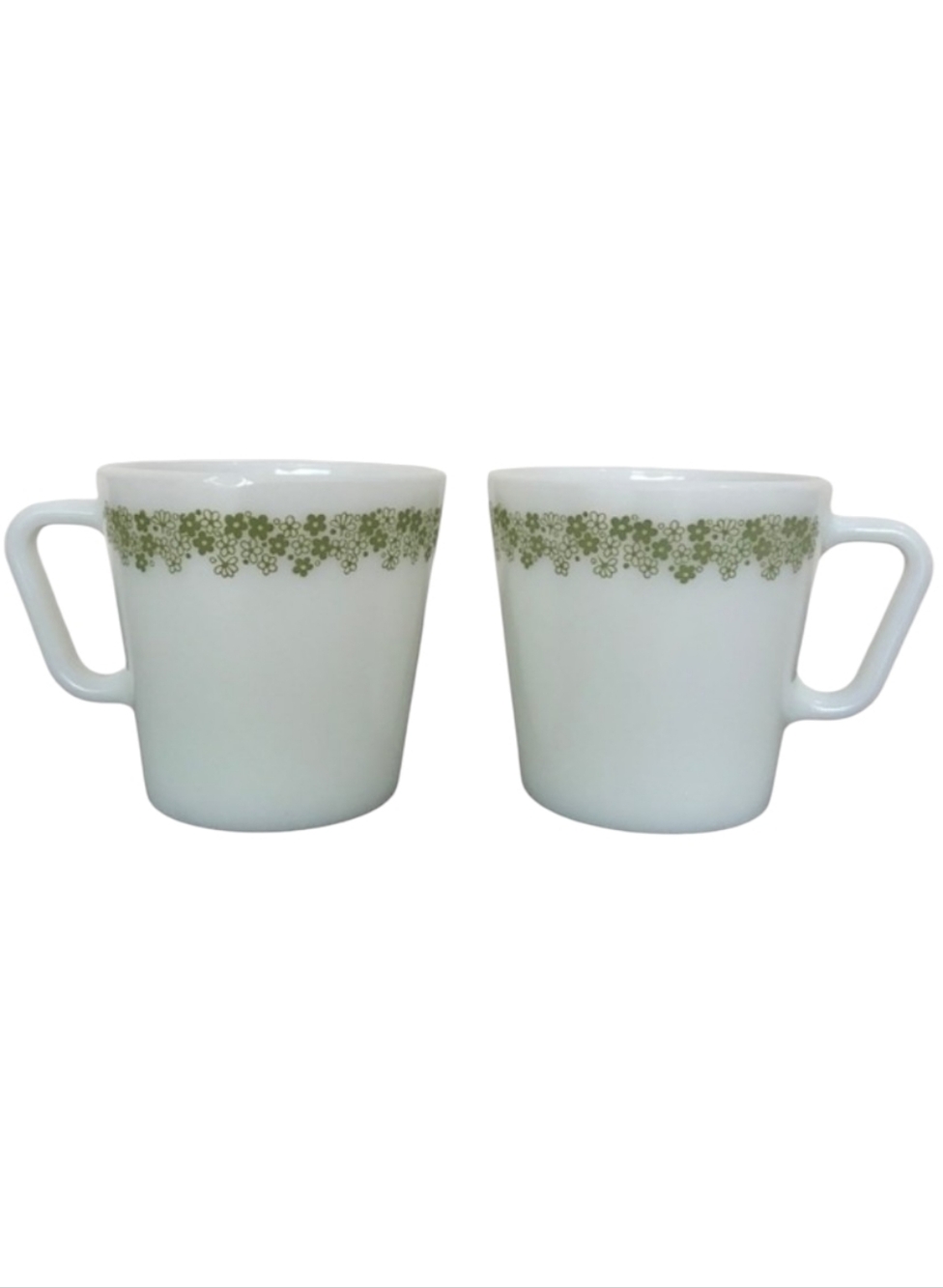Vintage Pyrex Spring Blossom 1410 Coffee Mug | White Green Crazy Daisy